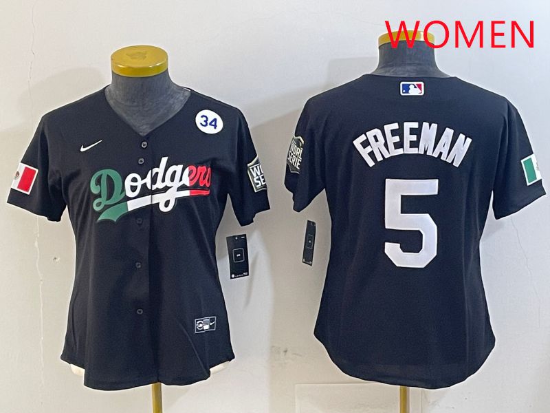 Women Los Angeles Dodgers 5 Freeman Black Game 2025 Nike MLB Jersey style 4033